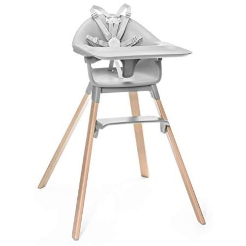 Stokke Clikk Easy to Clean Cloud Grey Baby High Chair with Natural Legs, All in One Box (Includes Tray and Harness)
