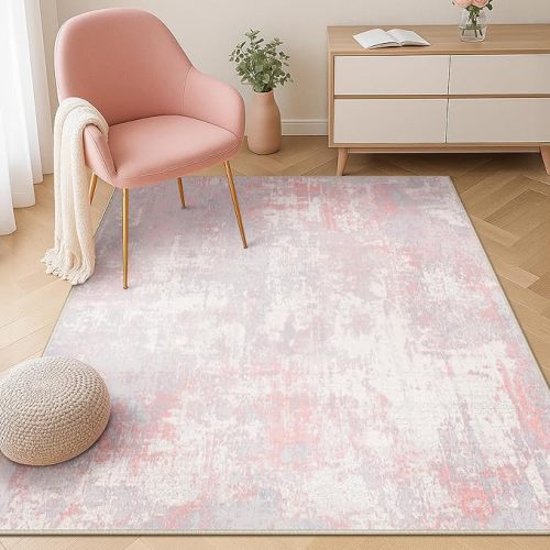 RELEANY Washable 3'x5' Abstract Area Rug for Living Room Gray Pink