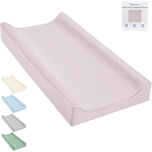 Vegan Leather Changing Pad Cover - 31"X 16" - Waterproof Wipeable, Extra Thick & Portable & Non-Slip Diaper Mat - Fits Standard Changing Tables for Baby Boy Girl (Pink)
