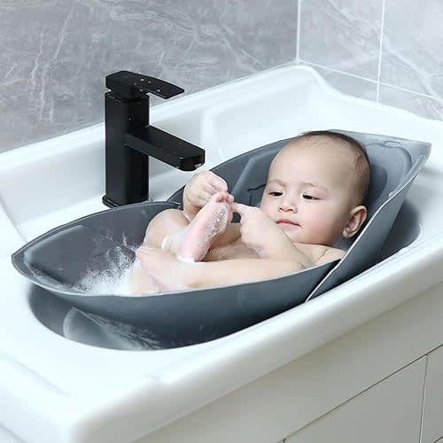 Baby Bathtub Mat, Non-Slip Baby Soft Sink Quick Drying and Foldable Infant Bathtub Pad Baby Bath Cushion to Protect Baby's Head, Portable Baby Bathtub Perfect for Home or Traveling