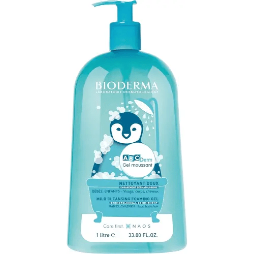 Bioderma ABCDerm Foaming Gel, Gentle Skin Cleanser and Moisturizing Body Wash for Babies and Children, 33.8 Fl Oz