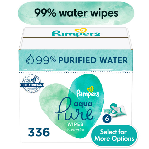 Pampers Aqua Pure Baby Wipes Unscented, 99% Water, 6 Pack, 336 Total Count (Select for More Options)