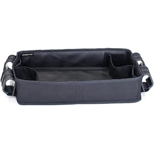 WONDERFOLD Double Sided Stroller Tray for Snacks & Activities Featuring Faux Leather Side for Eating, Polyester Side for Activities, and 4 Kid’s Cup Holders (W2 Only)
