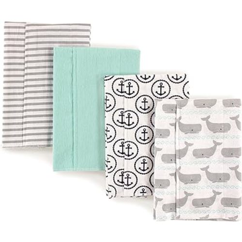 Hudson Baby Unisex Baby Cotton Flannel Burp Cloths, Gray Whale, One Size
