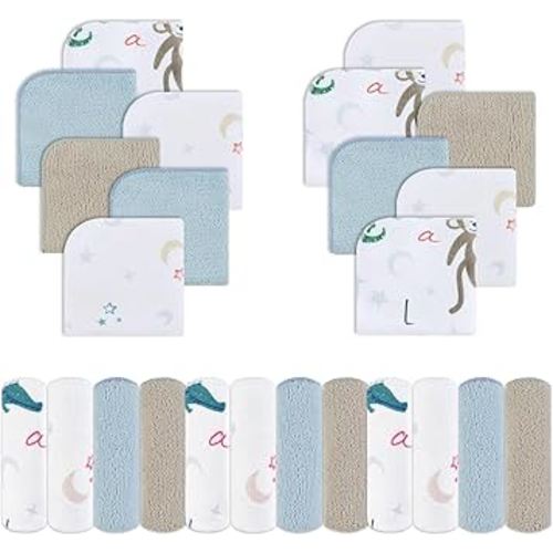 Viviland Baby Washcloths, Super Soft Baby Towels Care for Baby's Sensitive Skin, 24 Pack Kids Body Wash Face Cloth for Baby Boy, Bath Towel for Newborn and Infants, Animal Pattern 9 x 9 inch