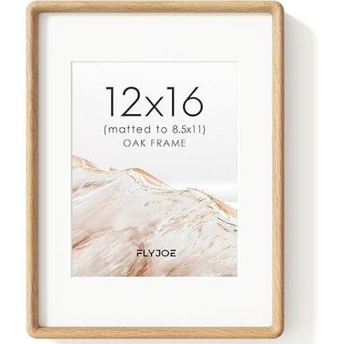 12x16 Picture Frame, Natural Solid OAK Wood Photo Frame with HD Tempered Glass, Rounded Corner Frame 12 x 16 Matted to 8.5x11, Gallery Wall Frames for Art, Horizontal or Vertical Wall Mounting