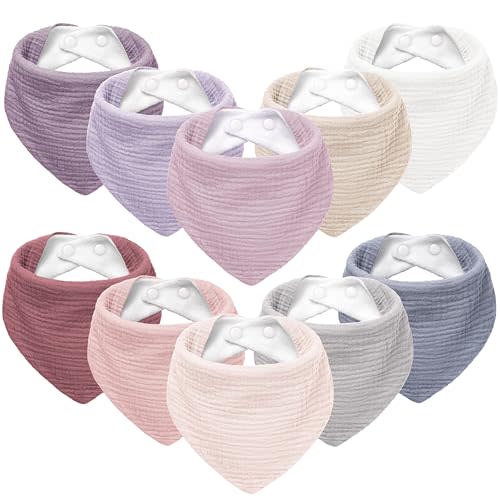 Susurration Muslin Baby Bibs 10Pack Baby Bandana Drool Bibs Soft Adjustable Newborn Bibs for Unisex Baby Girls & Boys