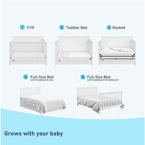 Graco Hadley 5-in-1 Convertible Crib with Drawer (White) – GREENGUARD Gold Certified, Crib with Drawer Combo, Full-Size Nursery Storage Drawer, Converts to Toddler Bed, Daybed - Crib with drawer