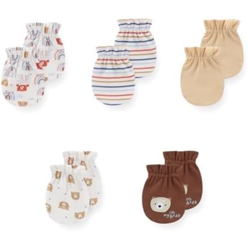 5 Pack Unisex New Born Boy Girls No Scratch Mittens Cotton Soft Baby Gloves Accessory 0-3 Months Infant Essentials