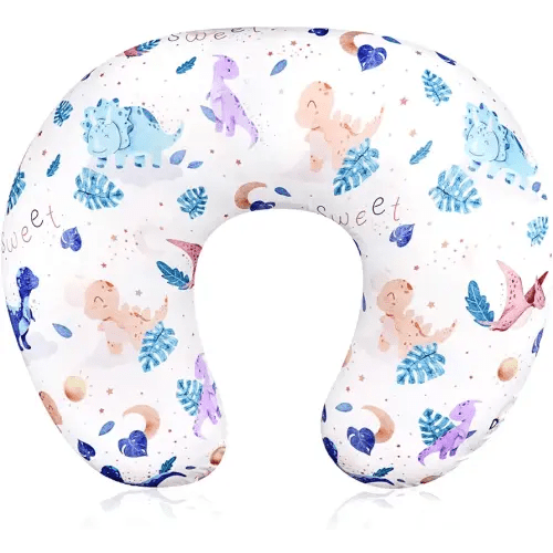 DILIMI Nursing Pillow Cover Stretchy Removable Case for Breastfeeding Pillows, Ultra Soft Comfortable Slipcover for Baby Girl and Boy, Watercolor Dinosaur and Leaves