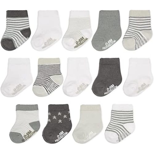 Fruit of the Loom Baby 14-Pack Grow & Fit Flex Zones Cotton Stretch Socks - Unisex, Girls, Boys