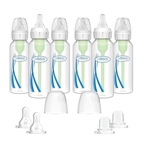 Dr. Brown's Options Plus Baby Bottles, 8 Ounce, 6 Count Plus 2 Bonus Level 2 Nipples and Sippy Spouts
