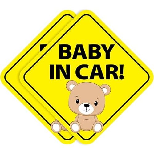Baby on Board Stickers - Removable Non-Magnetic Paint-Safe Signs for Cars & Windows - Made in USA - Teddy Bear (2 Vinyl Decals)