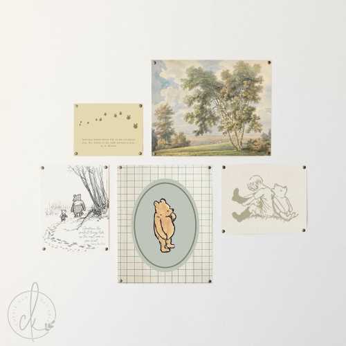 Winnie the Pooh Gallery Wall Art Set | Framed Nursery Decor | Vintage Wall Art for Baby Room, Kids Room, or Playroom | G26