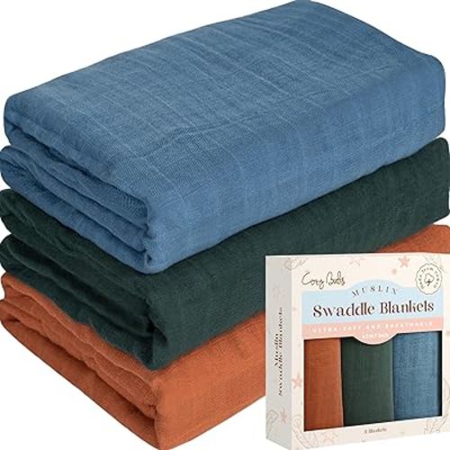 Muslin Swaddle Blankets - Breathable and Skin-Friendly Swaddle Blanket for Boys and Girls - Perfect Nursery Essential and Baby Shower Party Gift - 47 x 47 inches 3-Pack
