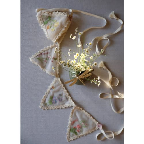 Garland, Flowers Embroidery Garland, Banner, Nursery decoration, Garland for boy, Garland for girl, Handmade, Kids Room decoration