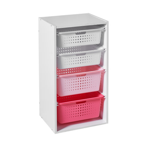 Kids Sliding Bin Organizer with 4 Storage Bins, Pink