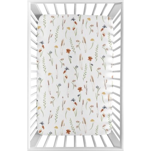 Sweet Jojo Designs Girl Baby Fitted Mini Crib Sheet Watercolor Floral Garden Sage Green Blue and Orange