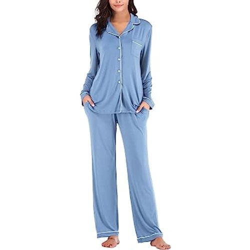 Aamikast Women's Pajama Sets Long Sleeve Button Down Sleepwear Nightwear Soft Pjs Lounge Sets