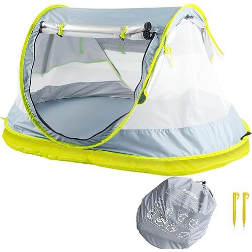 Poray Portable Baby Beach Tent with UPF 50+ Sun Shelter,Mosquito Net and Sunshade, Ideal Pop Up Kids Travel Tent with Carry Bag & 2 Stakes,Outdoor Indoor Play and Sun Protection