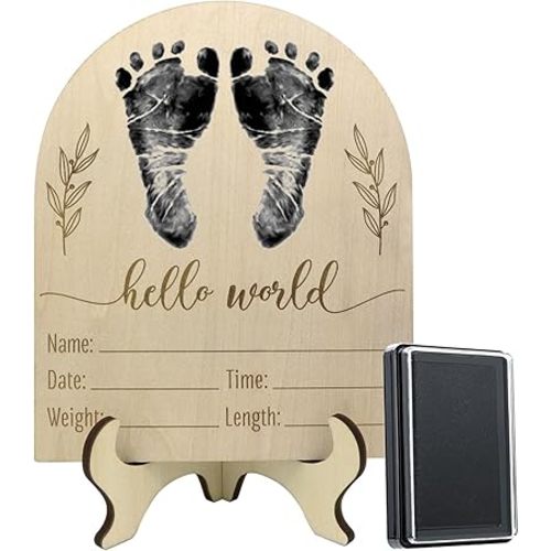 Newborn Birth Announcement Sign,Personalized Baby Announcement,Custom Engraved Wooden Baby Name Sign,Newborn Photo Props, Hello World Newborn Announcement for Hospital (BAS 01)