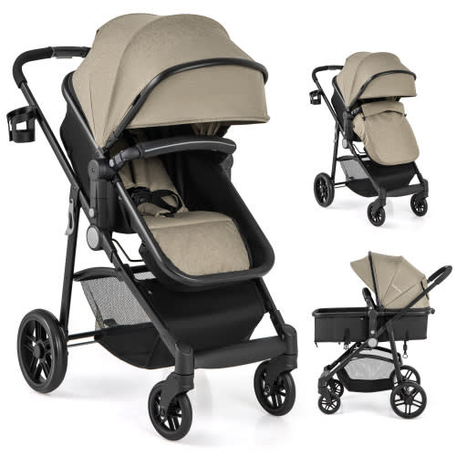 Babyjoy 2 in 1 Foldable Baby Stroller Kids Travel Newborn Infant Buggy Pushchair 22 lbs Coffee