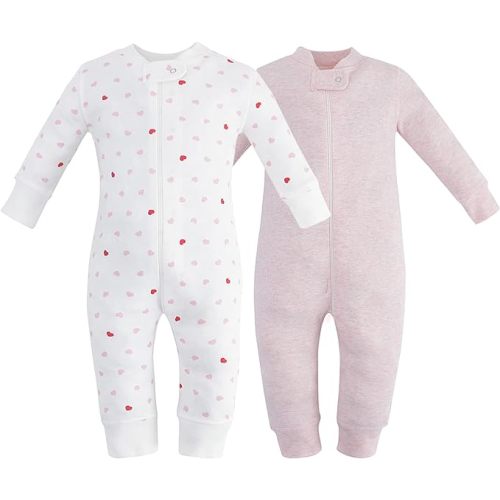 Organic Cotton Baby Girl Zip up Pjs, Footless, Newborn