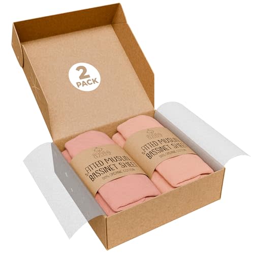 Bassinet Fitted Sheets - Compatible with Delta Children and Simmons Kids Bassinet | 100% Organic Muslin Cotton - Light Pink + Dark Pink | 30x16 (2 Pack)