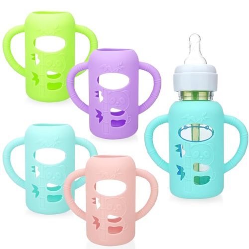 XANGNIER 4 Pack Silicone Sleeves for Dr. Brown's Natural Narrow Glass Baby Bottles 4 oz,Anti Breakage Baby Bottle Protective Cover Accessories for Dr. Brown Narrow Glass Baby Bottles 4oz