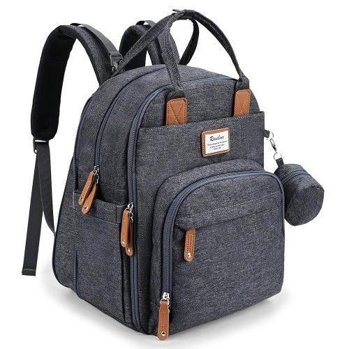 RUVALINO Diaper Bag Backpack-Expandable Baby Bag with up to 50% Capacity -Baby Essentials Bag with Changing Pad Insulated Bottle Holders & Pacifier Case, Waterproof, Dark Gray XL