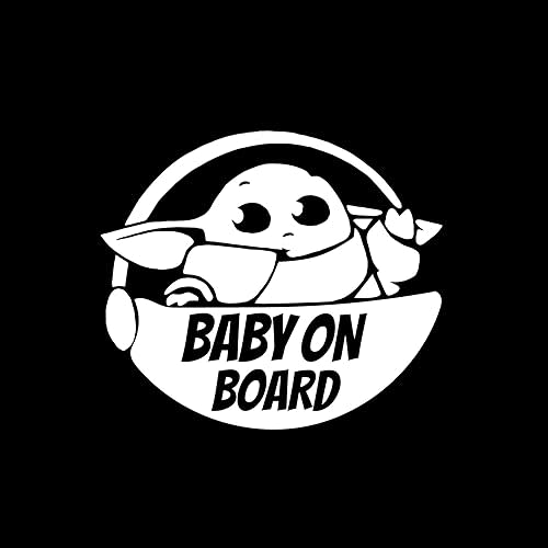 Baby on Board Cute Yoda Caution Decal Vinyl Sticker Auto Car Truck Wall Laptop | White | 5.5" Wide