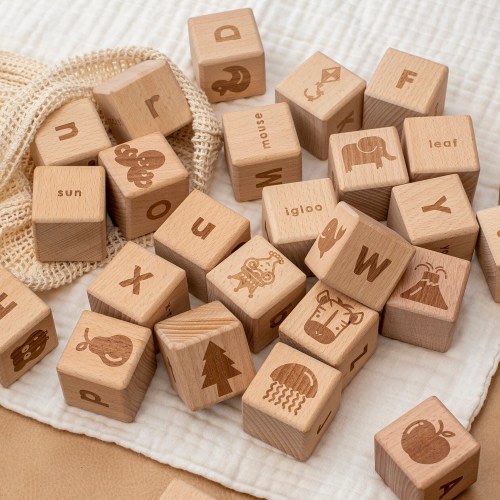 Wooden Alphabet Block Set / Wooden Letter Blocks / Wooden Picture Blocks