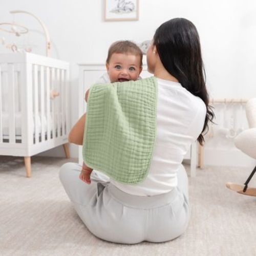 Muslin Burp Cloths Large 100% Cotton by Comfy Cubs (Sage, Pack of 6)