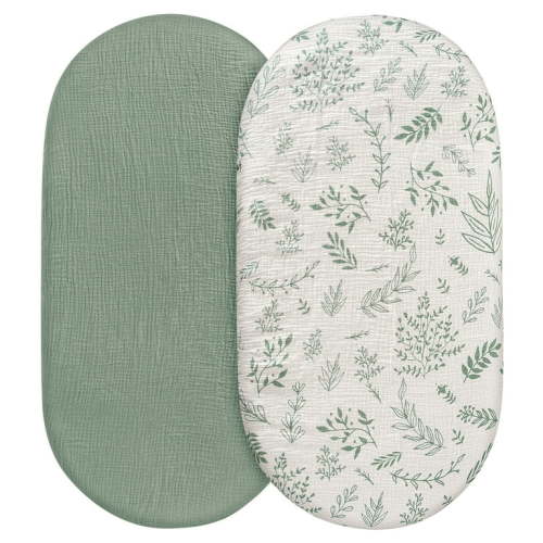 Gllquen Baby Bassinet Sheets 100% Muslin Cotton for Newborn Baby Boys and Girls 2 Pack Set 32"X16", Natural Leaves