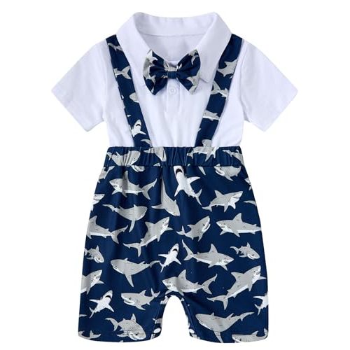 BFUSTYLE Baby Boy Clothes 2 in 1 Outfits 0-24 Months Romper Short Sleeve Infant Bodysuit with Bowtie