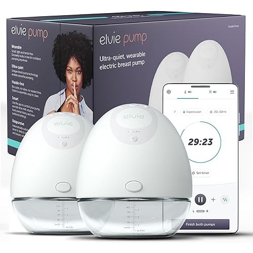 Elvie Breast Pump - Double, Wearable Breast Pump with App - The Smallest, Quietest Electric Breast Pump - Portable Breast Pumps Hands Free & Discreet - Automated with Four Personalized Settings