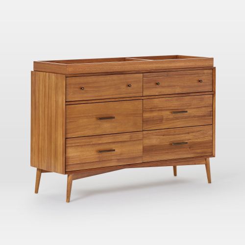 Mid-Century 6-Drawer Wide Dresser with Removable Topper (56")