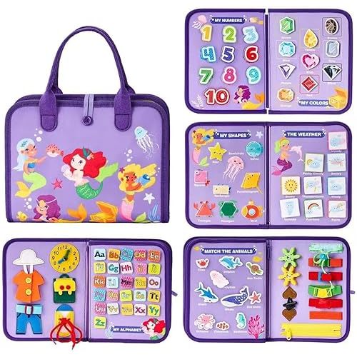 Tibatoes Montessori Busy Board, Tibatoes Montessori Play Board Busy Book for Long Car Rides and Summer Trips Boys Girls (G)