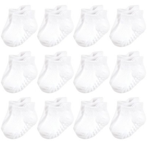 Hudson Baby Unisex Baby Non-Skid No-Show Socks, White, Size: 6-12 months