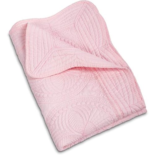 MONOBLANKS Baby Quilt Personlized Monogram Lightweight Embossed Scalloped Throw Blanket Four Seasons (Pink)