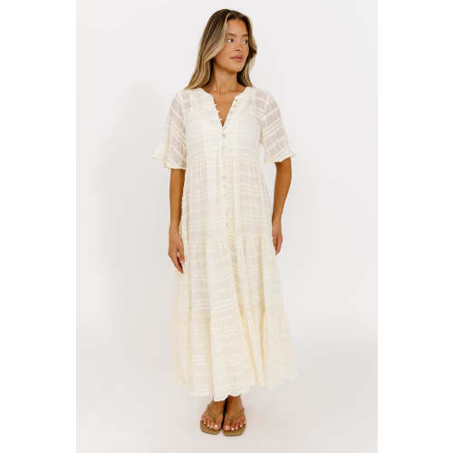 Kristin Tiered Woven Maxi Dress in Ivory - Bump Friendly - Detachable Liner
