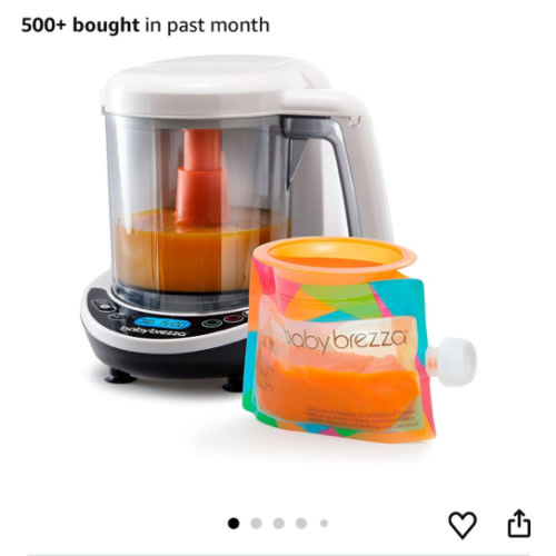 Baby Brezza One Step Baby Food Maker Deluxe – Auto shut Off, Dishwasher Safe Cooker and Blender to Steam + Puree Organic Food for Infants + Toddlers - Set of 3 Pouches + 3 Funnels