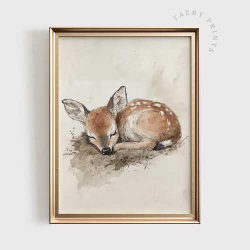 Baby Deer Print | Sleeping Fawn PRINTABLE Art | Woodland Nursery Decor | Baby Animal Wall Art | Rustic Kids Room Decor | #1264