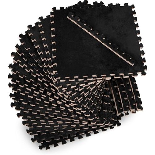 Carpet Squares Puzzle Mat 49" x 49" Carpet Tiles Foam Floor Tiles Playroom Rug Black