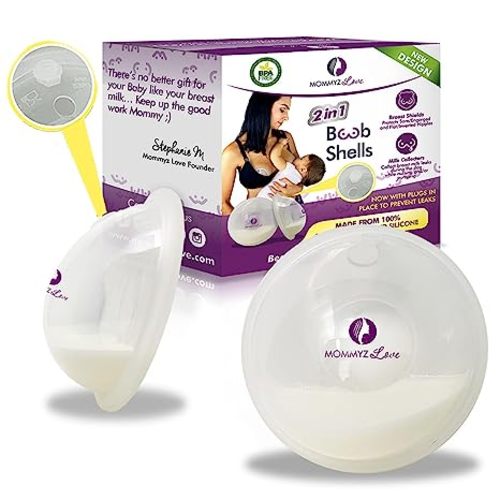 New Model with Plugs! Breast Shell & Milk Catcher for Breastfeeding Relief (2 in 1) Protect Cracked, Sore, Engorged Nipples & Collect Breast Milk Leaks During The Day, While Nursing or Pumping - WITH PLUG