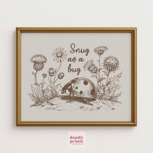 woodland nursery vintage style art print | ladybug printable | farmhouse wall decor | cottage neutral illustration | instant download