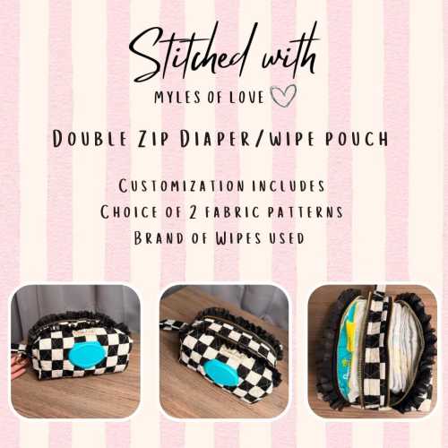 Handmade double zip diaper/wipe pouch