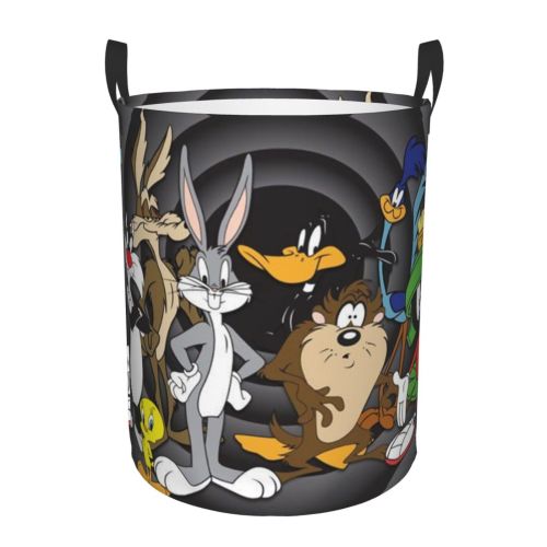 Looney Tunes Cartoons Laundry Hamper Basket with Handles, Lightweight Storage Basket Toy Organizer Dirty Laundry Basket Waterproof for College Dorms, Bedroom, Bathroom