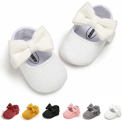 Baby Girls Mary Jane Flats with Bowknot Flowers Soft Newborn Infant First Walkers Crib Shoes Wedding Party Christmas Dress Shoes