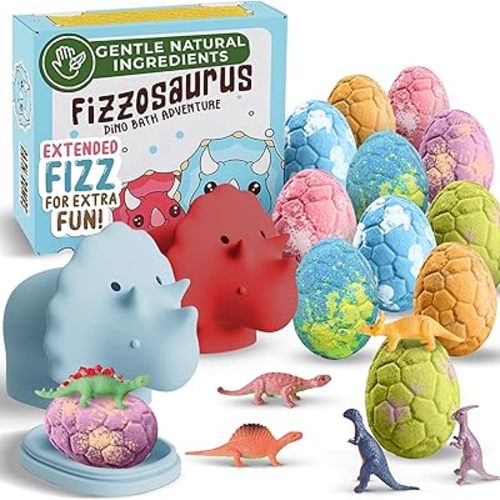 All Natural Bath Bombs for Kids with Surprise Toys Inside with Child Safe Dino Diffusers- 12 Pack Organic Dinosaur Bath Bombs with Toys Inside - Dino Bath Bomb for Kids
